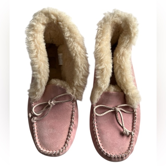 ALEINA cuff UGG Blush and Cream Fur Moccasin Slippers - Picture 1 of 12